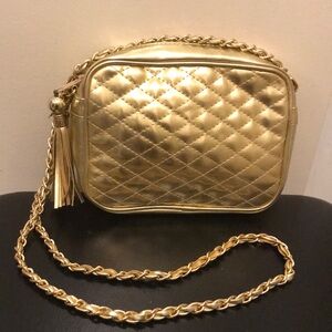 Gold Quilted Crossbody Bag with Tassel
